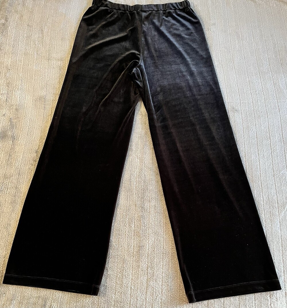 Women’s Lands' End Black Velvet Pants Size Med Elastic Waist Wide Leg Holiday - Picture 4 of 14